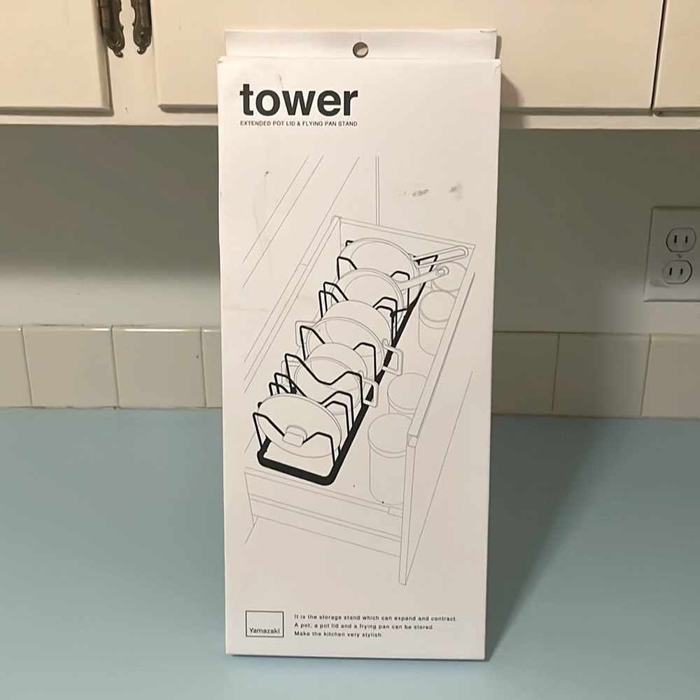 Yamazaki Tower Extended Pot Lid & Frying Pan Stand - White